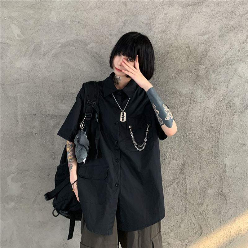 Solid Color Loose Upper Work Shirt Women's Design Sense