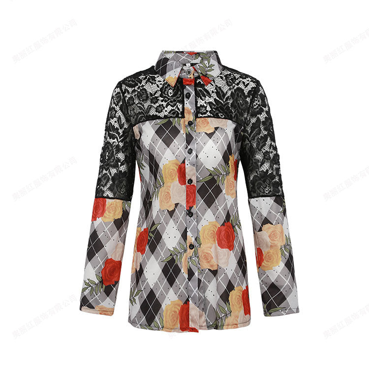 Flower print lace stitching cardigan