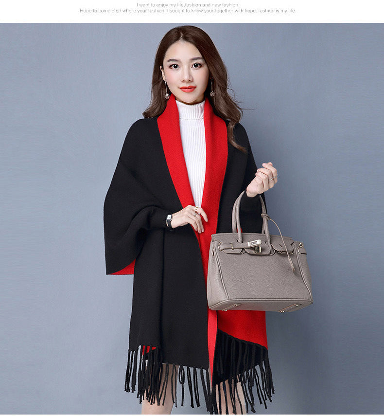 Ladies Shawl Cardigan Tassel Cape Sweater Coat