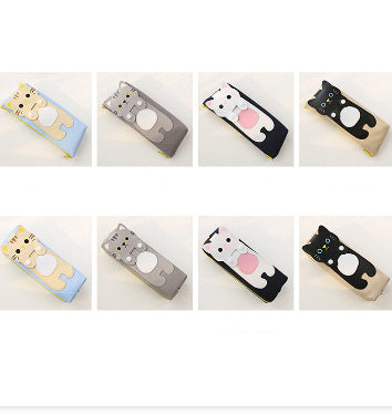 Korean version of the cute and simple creative cat cartoon canvas pencil bag female students large capacity zipper pencil case pencil case