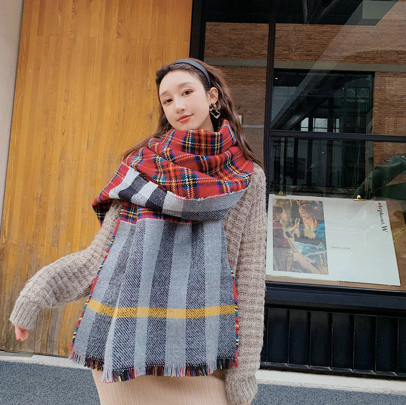 Plaid Scarf Versatile Warm Cashmere Reversible Shawl