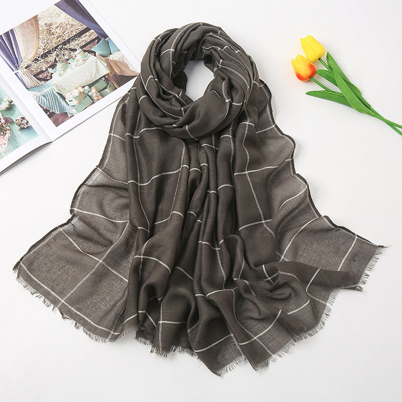 Checked Striped Cotton Linen Scarf