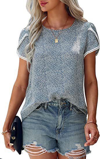 Women's Top Casual Floral Print Lace Crochet Short Sleeves