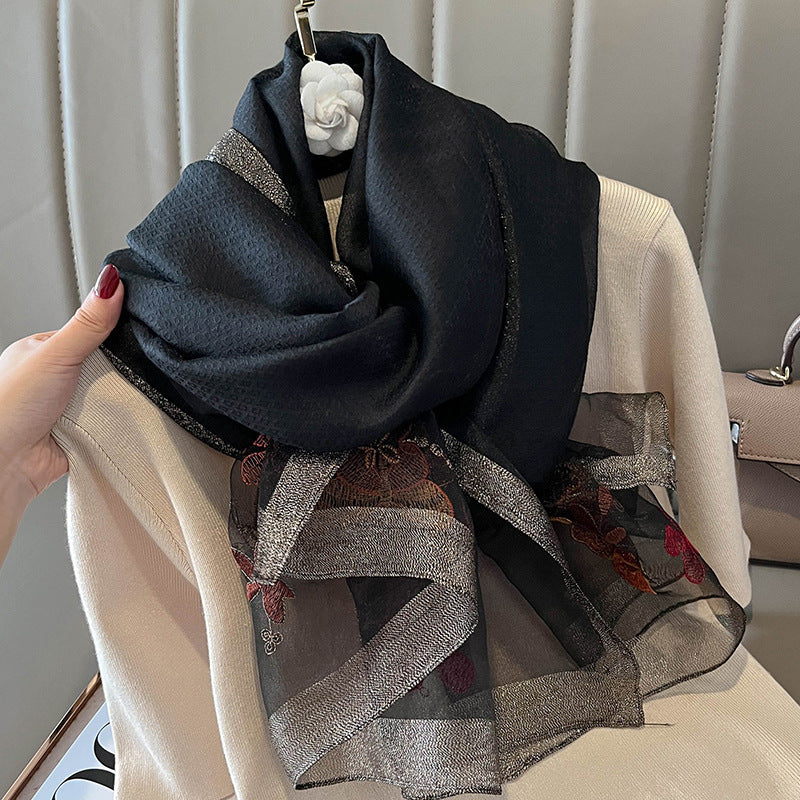 New Fashion Embroidered Long Silk Wool Scarf For Women