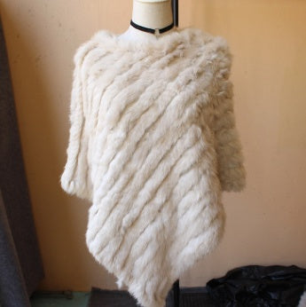 Rabbit wool shawl cloak scarf ladies triangle bib leather grass handmade scarf fur triangle head