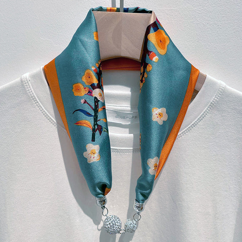 Magnetic Buckle Pearl Lazy Little Silk Scarf Female Neck Protection Decoration