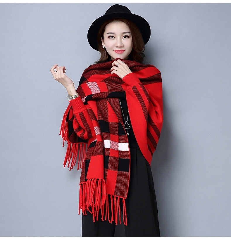 Knitted Plaid Tassel Sweater Inverness