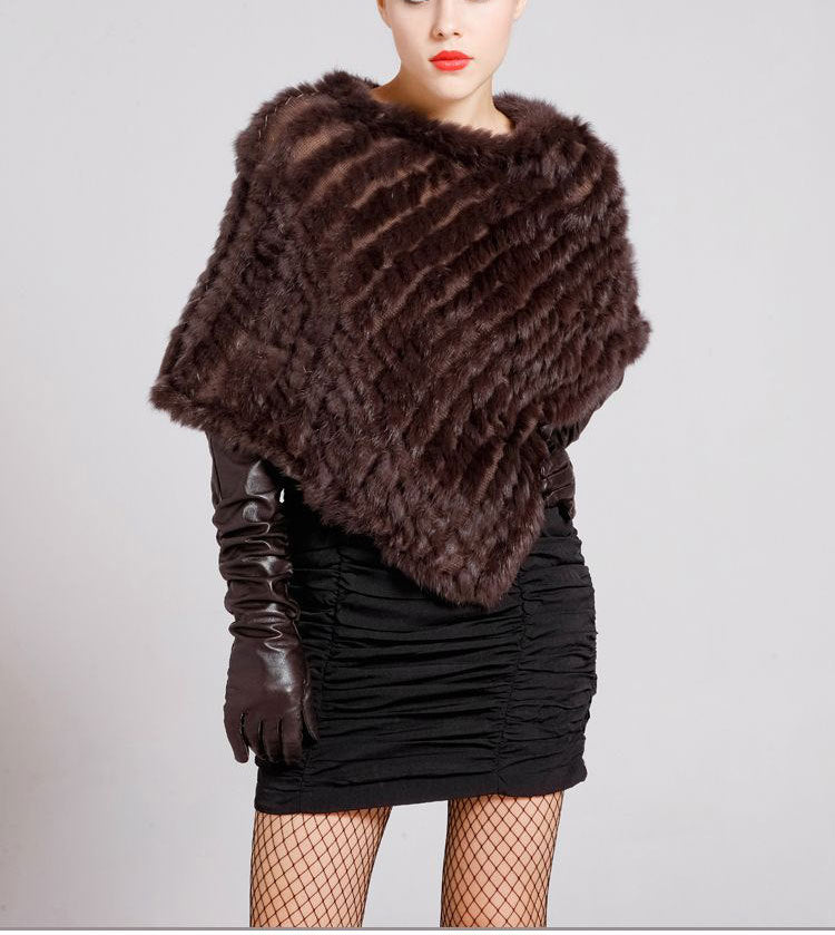 Rabbit wool shawl cloak scarf ladies triangle bib leather grass handmade scarf fur triangle head