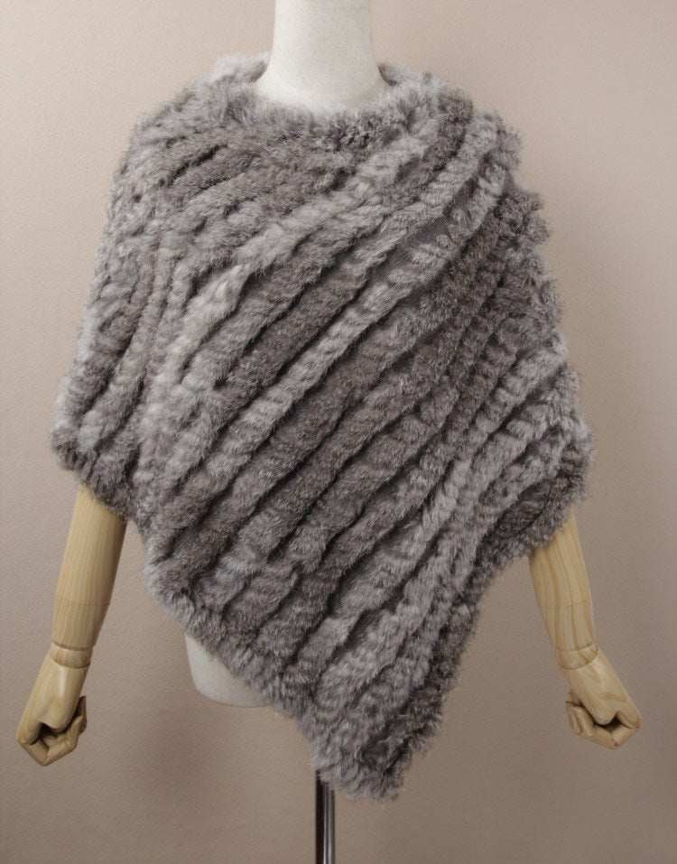 Rabbit wool shawl cloak scarf ladies triangle bib leather grass handmade scarf fur triangle head