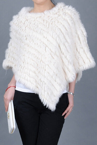 Rabbit wool shawl cloak scarf ladies triangle bib leather grass handmade scarf fur triangle head