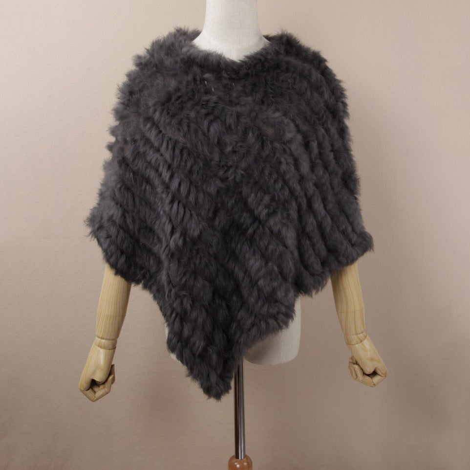 Rabbit wool shawl cloak scarf ladies triangle bib leather grass handmade scarf fur triangle head