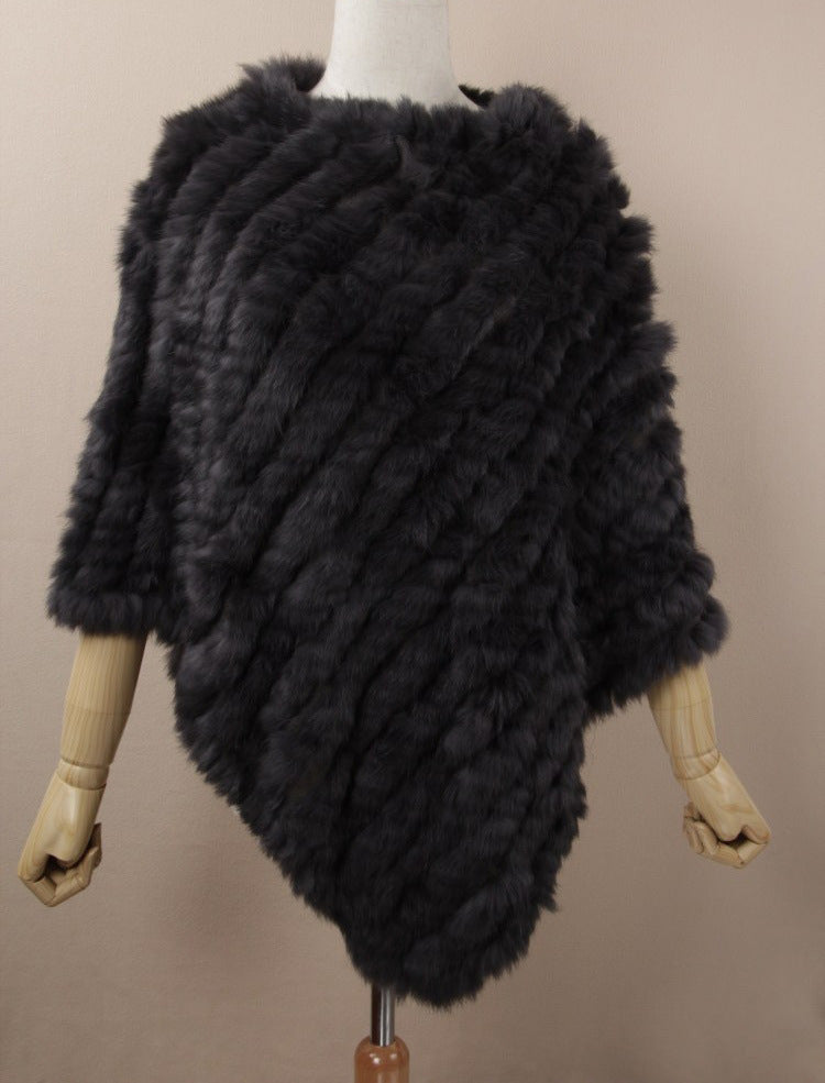 Rabbit wool shawl cloak scarf ladies triangle bib leather grass handmade scarf fur triangle head