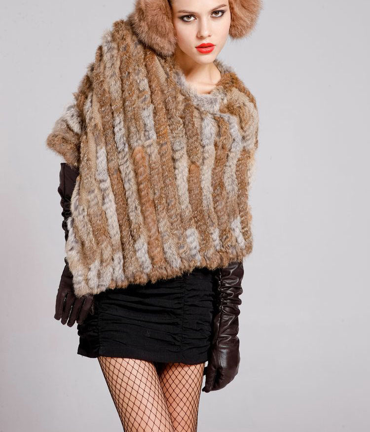 Rabbit wool shawl cloak scarf ladies triangle bib leather grass handmade scarf fur triangle head