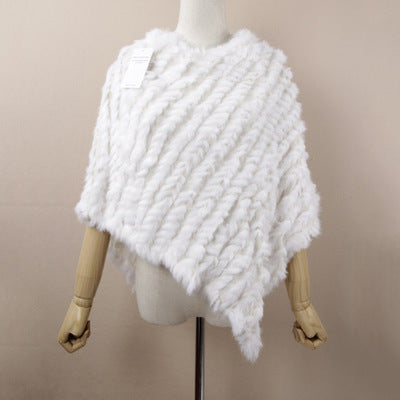 Rabbit wool shawl cloak scarf ladies triangle bib leather grass handmade scarf fur triangle head
