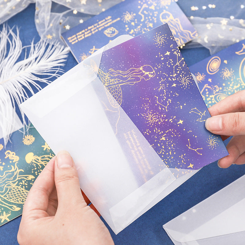 High-end Aesthetic Sulfuric Acid Paper Bronzing Folding Greeting Card Envelope Set