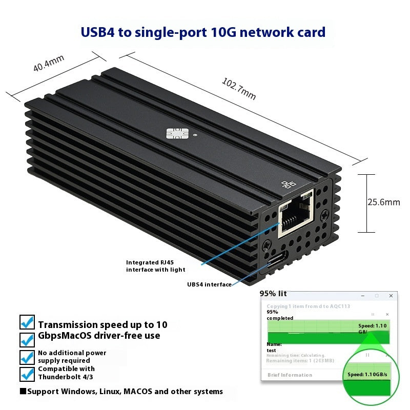 Leyu USB4 Nic 10G Compatible With Lightning 10 Gigabit Electrical Port