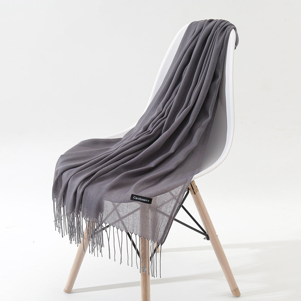 New Japanese And Korean Women's Long Autumn And Winter Cashmere-like Simple And Comfortable Versatile Fashion Solid Color Tassel Scarf Shawl