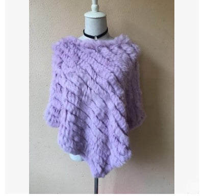 Rabbit wool shawl cloak scarf ladies triangle bib leather grass handmade scarf fur triangle head