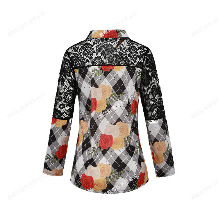 Flower print lace stitching cardigan