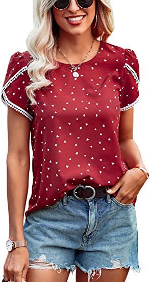 Women's Top Casual Floral Print Lace Crochet Short Sleeves