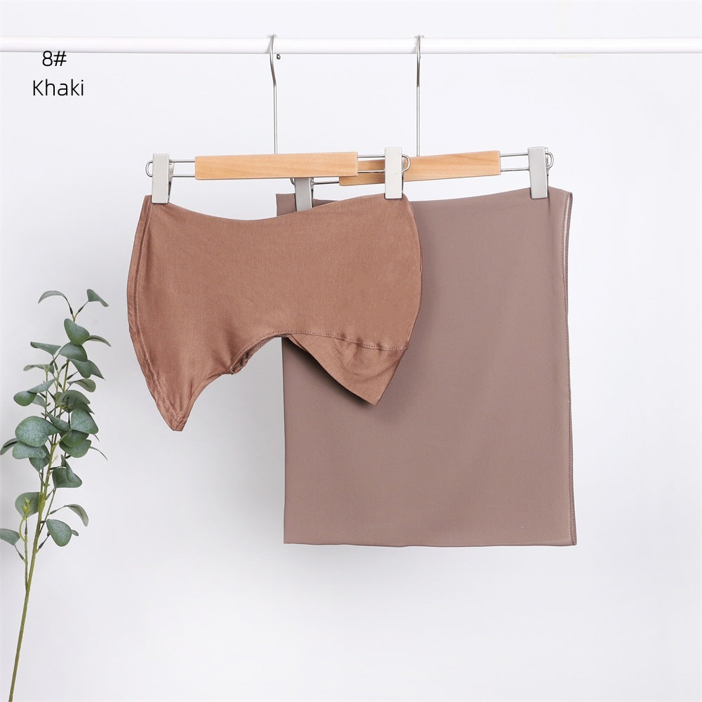 Modal Solid Color Breathable Fits Cap Pearl Chiffon Scarf