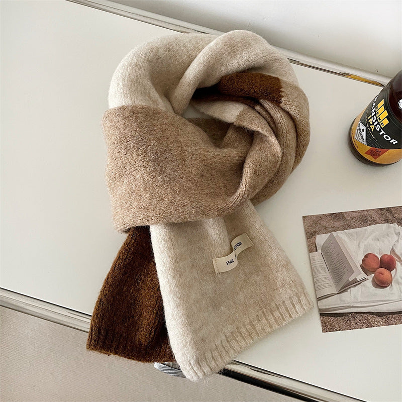 Women's All-match White Wool Contrast Color Scarf