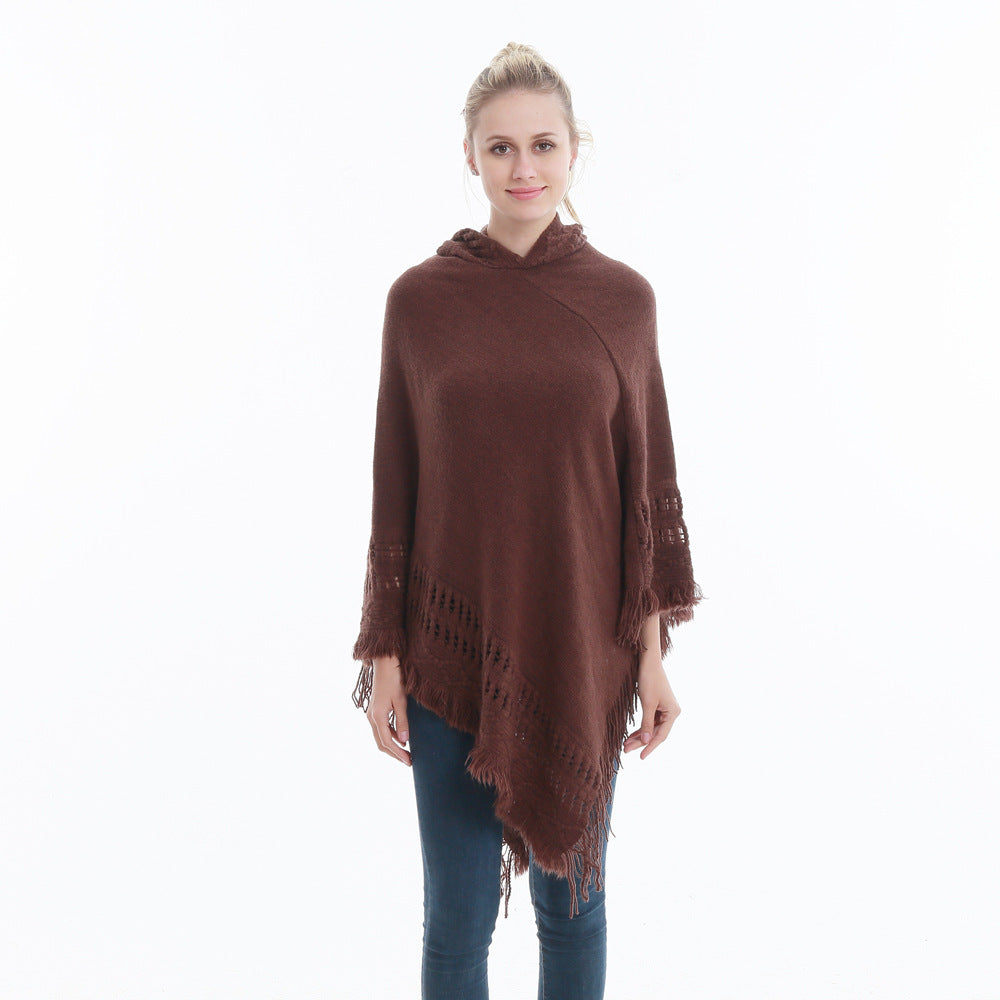 Autumn And Winter Knitted Hooded Cloak Shawl