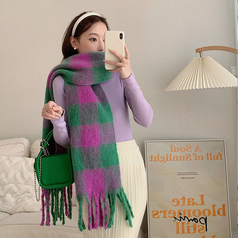 Green Cashmere Like Plaid Soft Waxy Scarf