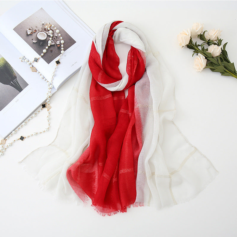 Pastoral Style Scarf Stitching Two-color Gold Thread