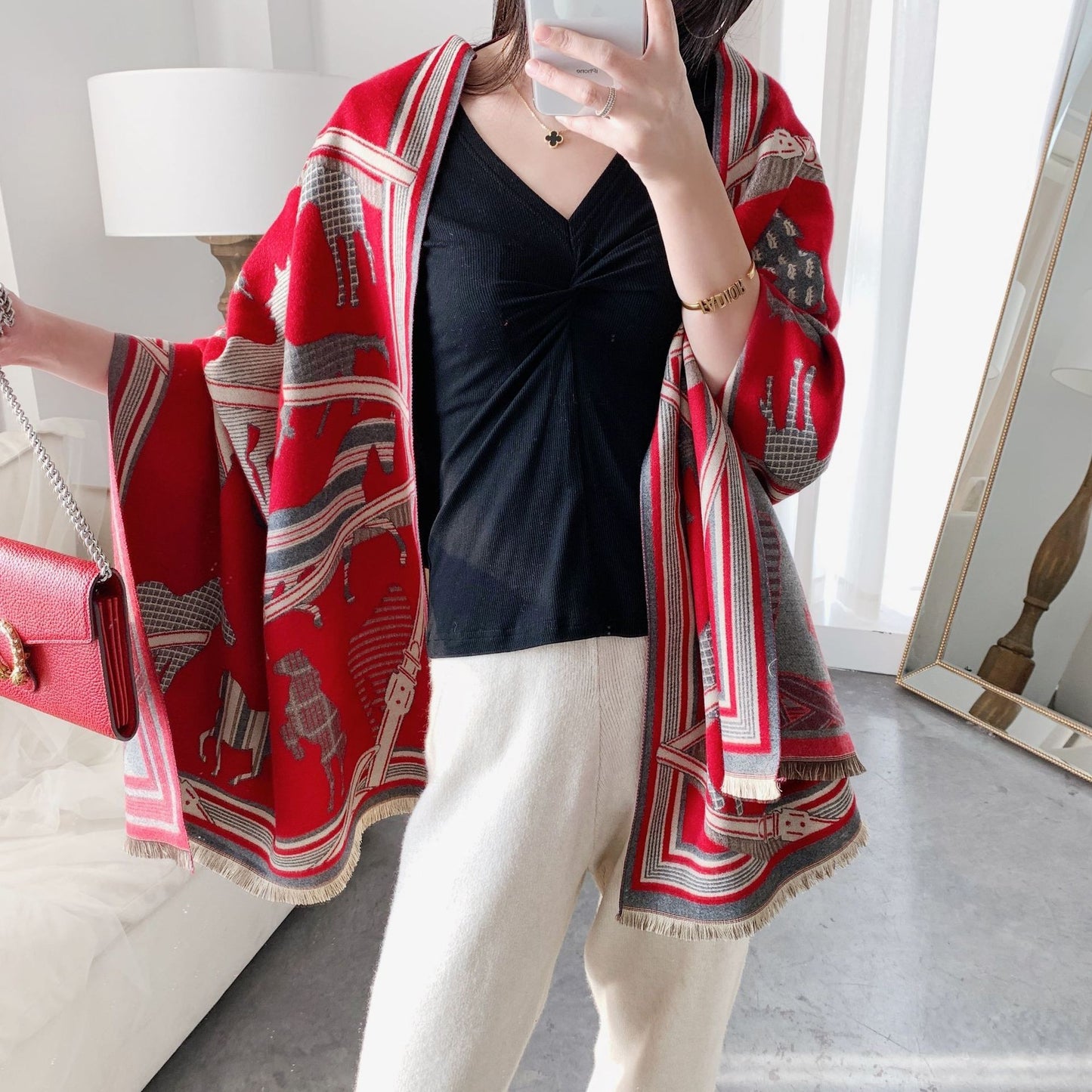 European And American Cashmere Warm Carriage Scarf Girl