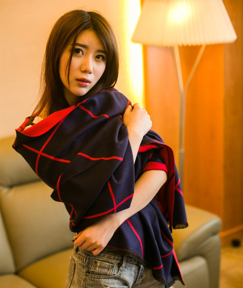Autumn and Winter Shawl female Korean long thickened plaid scarf and double all-match ladies scarf