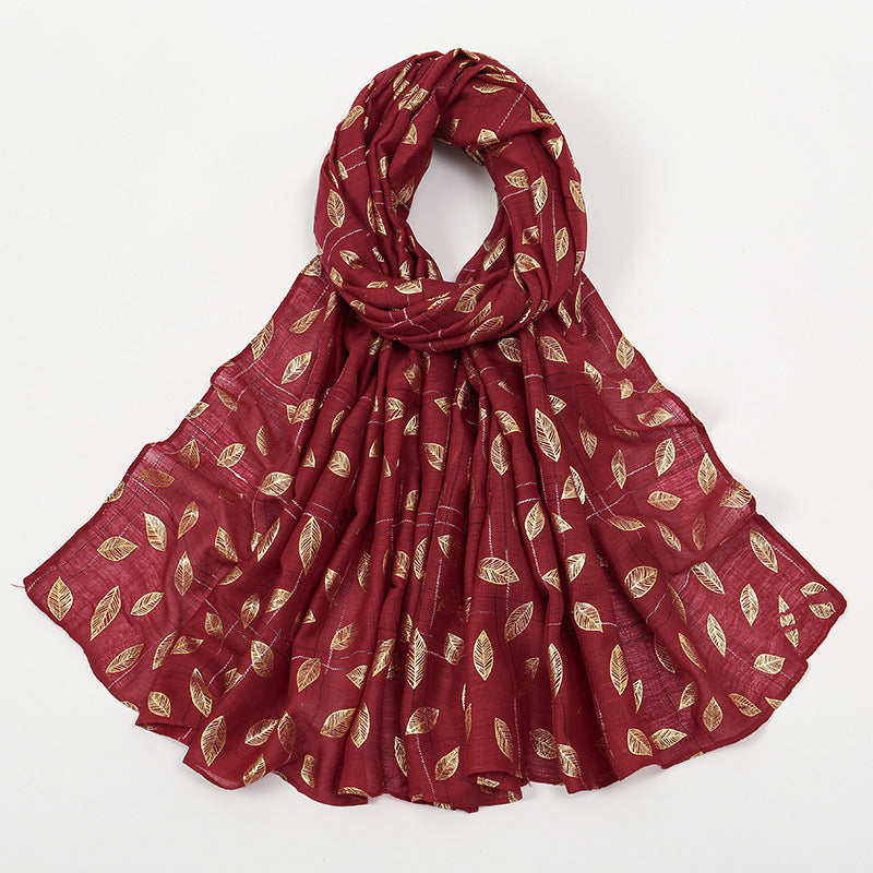 Leaves Bronzing Cotton And Linen Feel Scarf Thin
