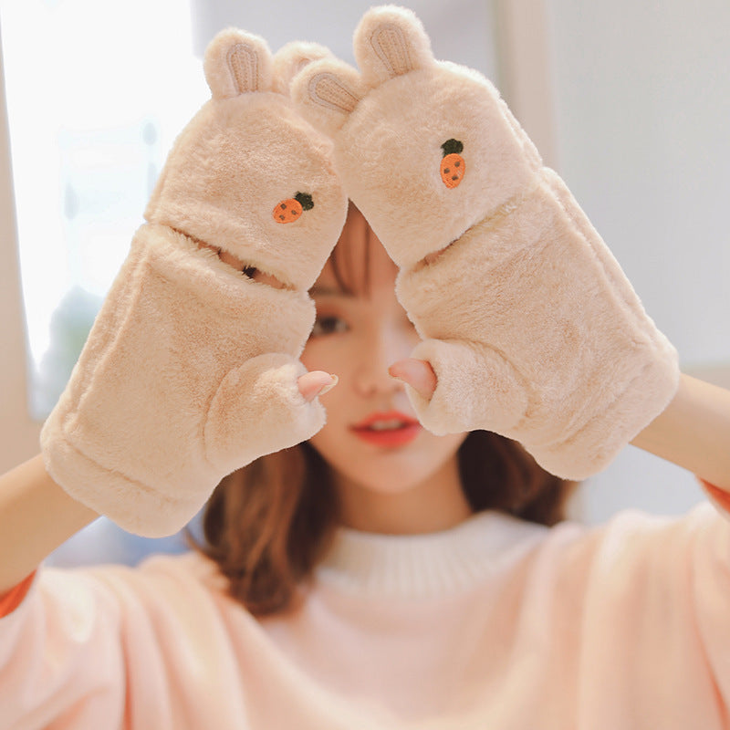 Gloves girl winter plus velvet student cute Korean version