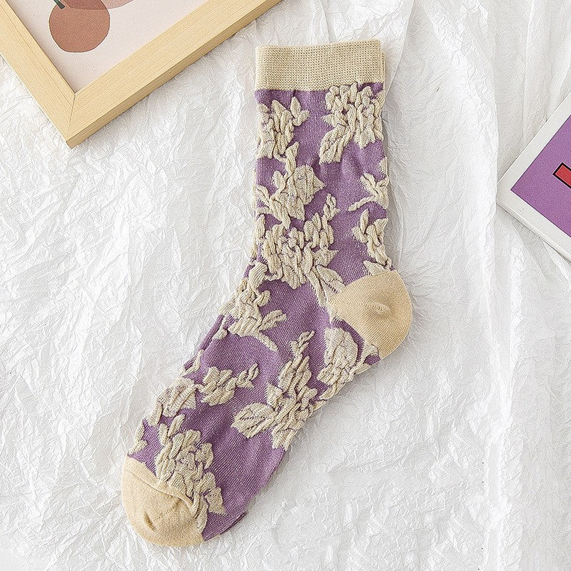 Pure Cotton Spring And Autumn Japanese Retro Floral Fashion Personality Outside The Long Socks Female