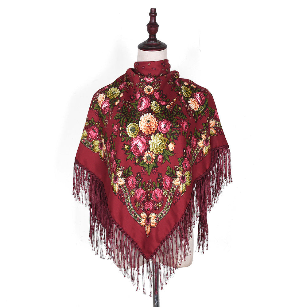 Ethnic Style Tassel Flowers Printed Scarf Embroidered Shawl