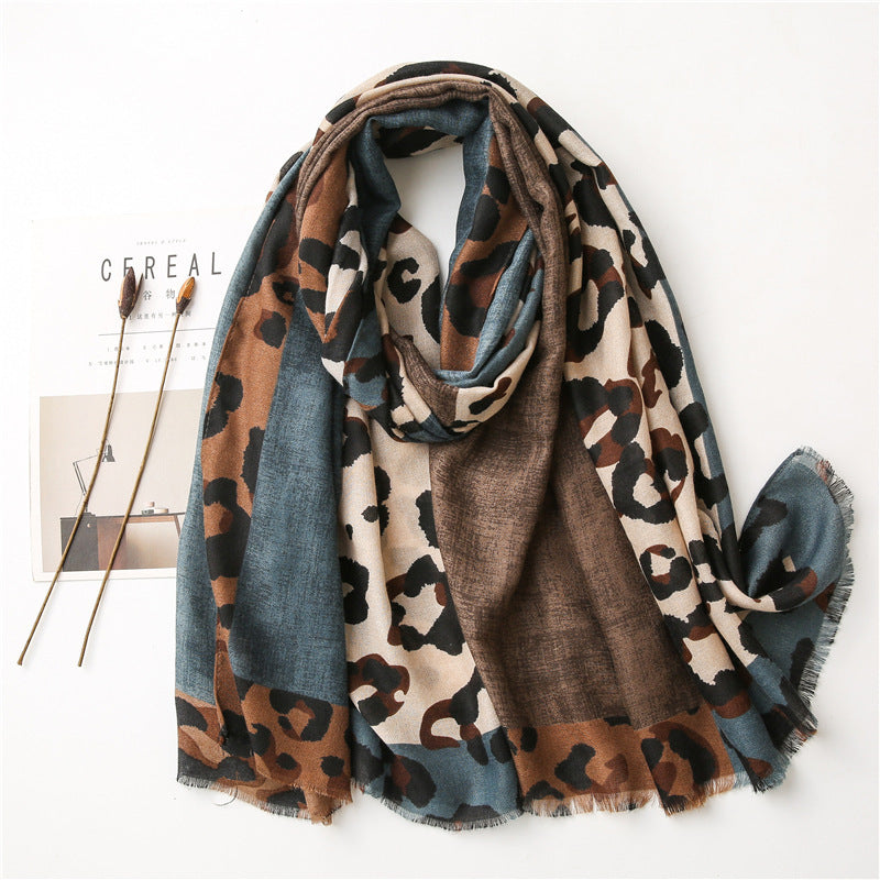 Versatile Leopard Women's Tassel Warm Sunscreen Scarf