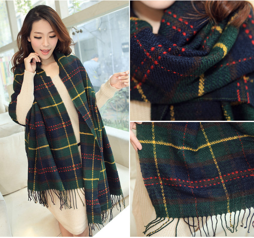 Autumn And Winter Warm British Plaid Tassel Air Conditioning Large Shawl