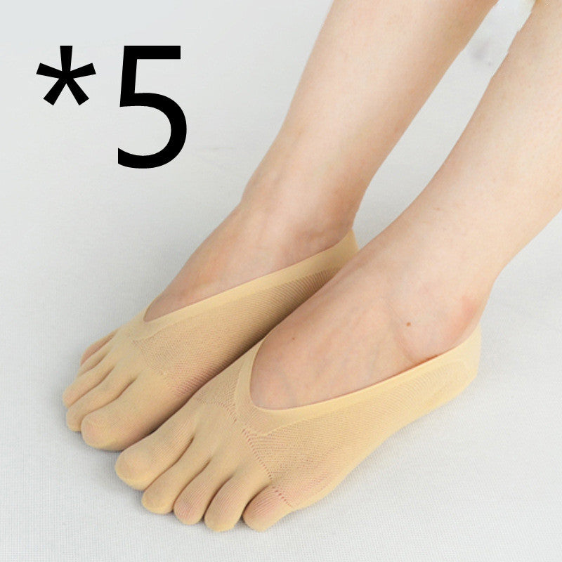 Four Seasons Ultra-Short And Thin Glue Split-Toe Five-Finger Socks Women'S Shallow Mouth