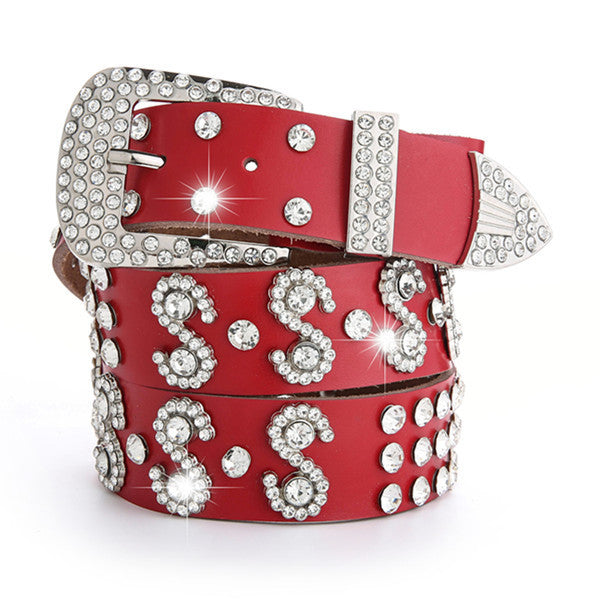 Women's Fashion Simple Rhinestone Genuine Leather Belt
