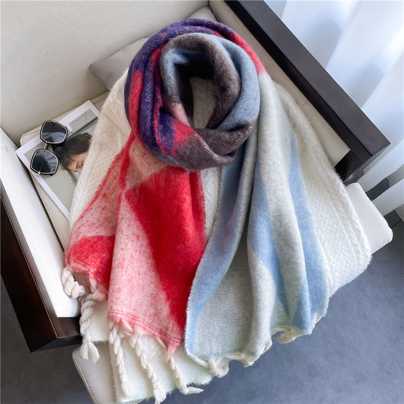 Thickened Warm Geometric Triangle Color Matching Scarf In Winter