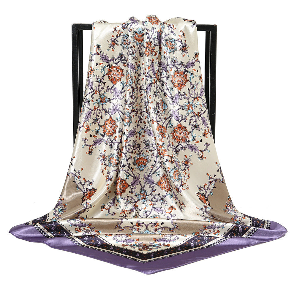 Printed Artificial Silk Square Scarf 90cm Versatile Fashion Headscarf