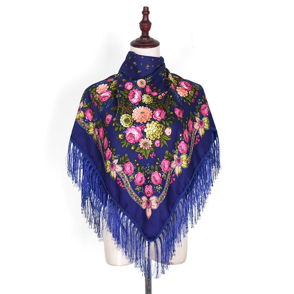 Ethnic Style Tassel Flowers Printed Scarf Embroidered Shawl