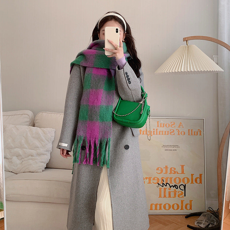 Green Cashmere Like Plaid Soft Waxy Scarf