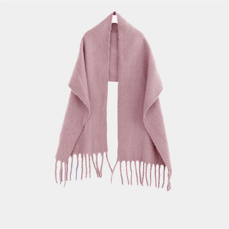 Shawl To Keep Warm All Wear White Bright Red Solid Color Neck