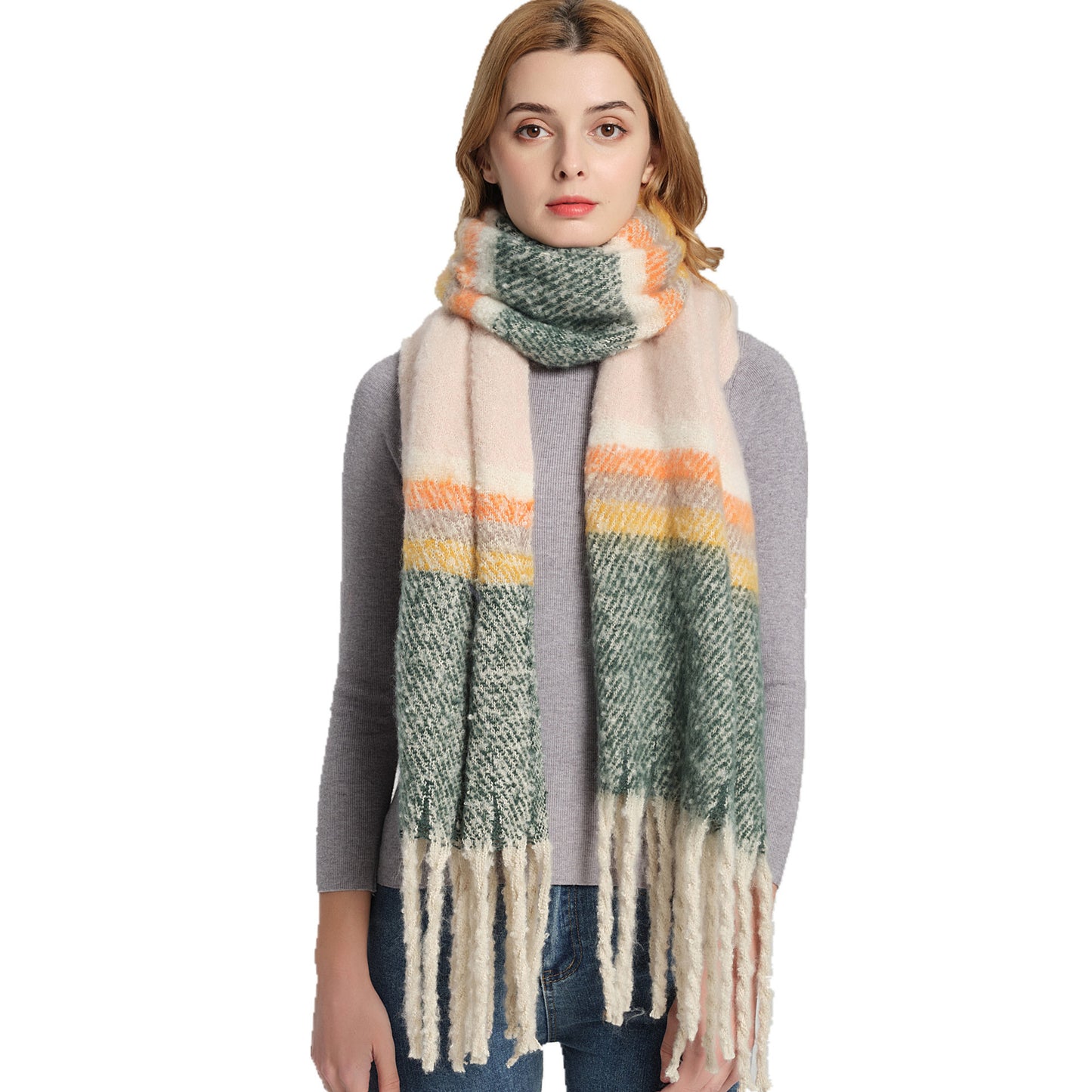 Thickened Circle Yarn Coarse Fringe Mixed Color Scarf