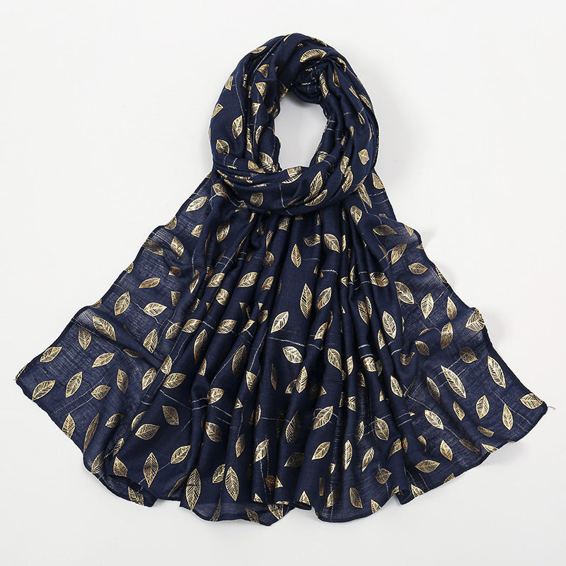 Leaves Bronzing Cotton And Linen Feel Scarf Thin