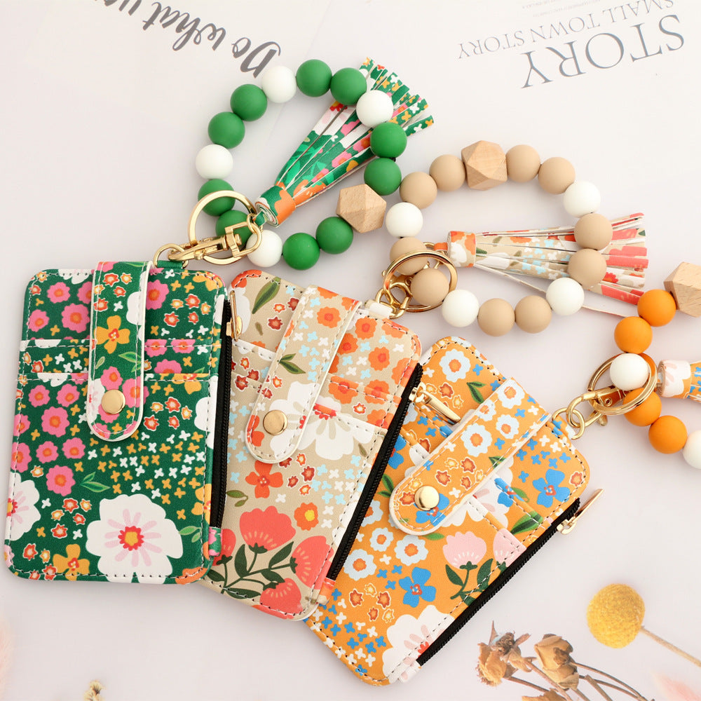 Women's Floral Print Leather Card Bag