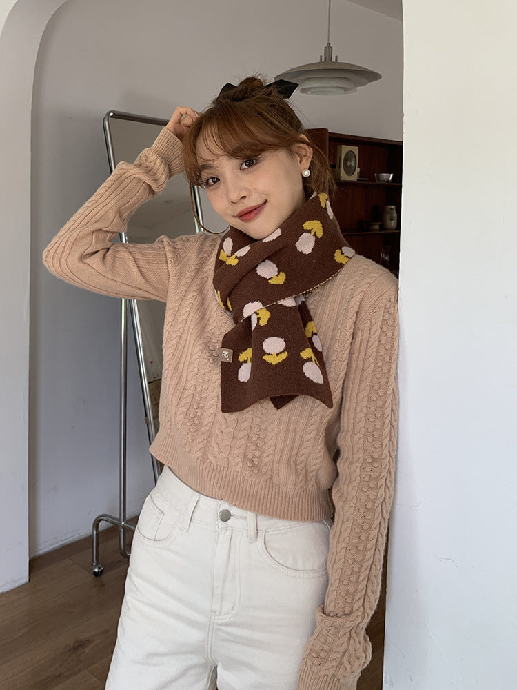 New Jacquard Tulip Wool Scarf Female