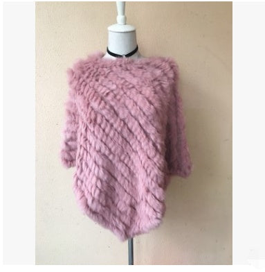 Rabbit wool shawl cloak scarf ladies triangle bib leather grass handmade scarf fur triangle head