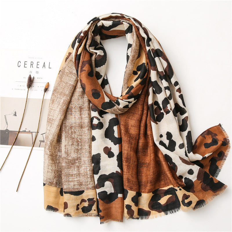 Versatile Leopard Women's Tassel Warm Sunscreen Scarf